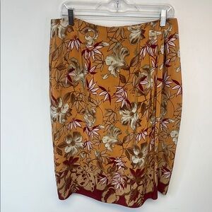 Adrianna Papell Tan and Red Floral Print Women's Skirt - 100% Silk Size 14